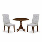 3-Piece Acacia Walnut Finish Solid Wood Top Button Tufted Dining Room Set (Seats-4)