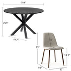 5 Pcs Dining Set for 4 Round Dining Table with Crossed Metal Legs and Oak Grain Upholstered Chairs for Kitchen and Dining Room - Panipeachy