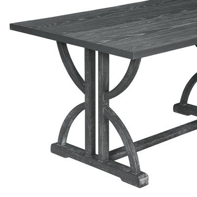 6 PCS Retro Dining Table Set, Rectangular Table with Unique Legs and Upholstered Chairs-ModernLuxe
