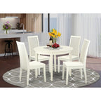 HomeStock 5-Piece Linen White Finish Solid Wood Top Dining Table with 4 Chairs