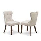 HomeStock Round Dining Table Set Linen Parson Chairs Classic