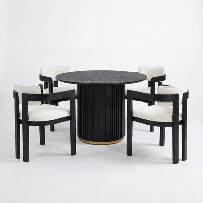 Christopher Knight Home Shankar Modern 5 Piece Round Dining Table Set with Rubberwood Upholstered Chairs