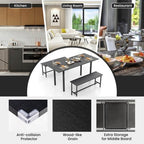 Costway 3 Piece Dining Table Set for 4-6 63Kitchen Table with 2 Benches Metal Frame Black/Walnut