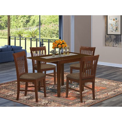 HomeStock 5 Piece Kitchen Table Set Linen Fabric Chairs Mahogany