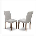 HomeStock 7 Piece Antique Walnut Round Pedestal Dining Set with 6 Linen Parson Chairs