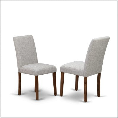 HomeStock 7 Piece Antique Walnut Round Pedestal Dining Set with 6 Linen Parson Chairs
