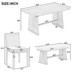 ModernLuxe 6-Piece Rustic Farmhouse Dining Set, Oak Veneer Dining Table with Trapezoid Legs, 4 Linen Upholstered Chairs+1 Bench