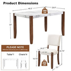 Faux Marble Dining Table Set for 4, 5 Pieces Rectangle Dining Table with 4 Upholstered Chairs for Small Space Kictchen