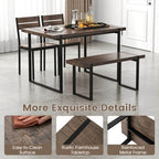 Costway 47 Dining Table Set for 4, Wooden Kitchen Table with 2 Chairs & Bench, Metal Frame