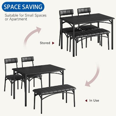 Dining Table Set for 4, Kitchen Table with Chairs, Rectangular Wood Dining Room Table with Upholstered Bench for Small Space, Dinner, Apartment