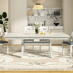 VECELO Rustic 6-Piece Extendable Dining Table Set, Rubber Wood Table with 4 Armless Upholstered Dining Chairs and Bench for Kitchen, Gray