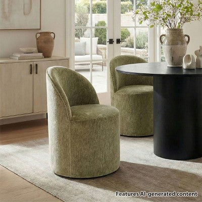 5-Piece Dining Table Set for 4, Modern Barrel Chair with Wheels and Chenille Upholstery, Black Round Pedestal Table-Panipeachy