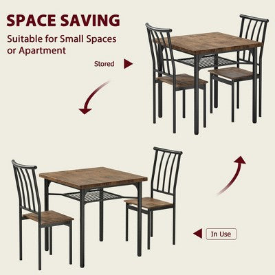 5 Piece Dining Table Set for 4 with Storage Rack, Metal and Wood Rectangular Dining Room Table Set for Kitchen, Dining Room, Dinette,Rustic Brown