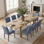 Expandable Dining Table Set for 8, Rectangular Table with Removable Leaves and Armless Linen Chairs, Featuring Solid Wood Legs-Panipeachy