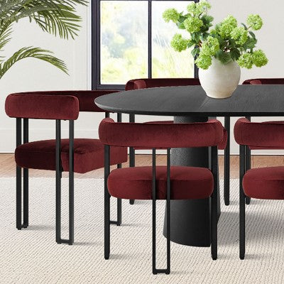 Expandable Round to Oval Dining Table Set with 8 Velvet Chairs, 3-in-1 Pedestal Dining Set, Seats 4 to 8, Modern Dining Room Set-Panipeachy