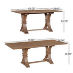 Christopher Knight Home Elowen 7-Piece Farmhouse Expandable Rubberwood Dining Set with Rattan Fabric Upholstered Chairs