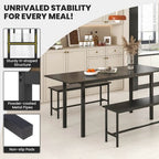 Costway 3 Piece Dining Table Set for 4-6 63Kitchen Table with 2 Benches Metal Frame Black/Walnut