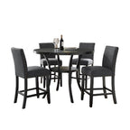 Biony Espresso Wood Counter Height Dining Set with Grey Fabric Nailhead Stools