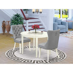 HomeStock 3-Pc Linen White Finish Round Solid Wood Top Dining Table Set