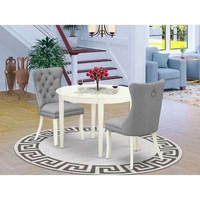 HomeStock 3-Pc Linen White Finish Round Solid Wood Top Dining Table Set