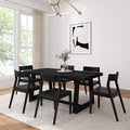 Plank+Beam 72 Classic Solid Wood Dining Table Set, Walnut Wirebrush, + 6 Chairs