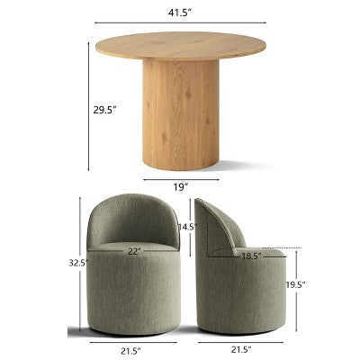 Dining Table Set for 4, Upholstered Barrel Chair with Castors and Round Pedestal Table for Kitchen or Breakfast Nook-Panipeachy