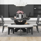 GDFStudio Agnes 5 Piece Rustic Round Dining Set with Upholstered Chairs and Curved Bench