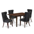 5-Piece Mahogany Finish Solid Wood Top - Rectangular Upholstered Dining Room Set - Seats 4