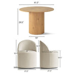 Dining Table Set for 4, Upholstered Barrel Chair with Castors and Round Pedestal Table for Kitchen or Breakfast Nook-Panipeachy