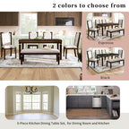 Retro 6 Pieces Kitchen Dining Table Set, Rectangular Table and 4 High-Back Tufted Chairs & Bench, Wood Dining Room Table Set for 6