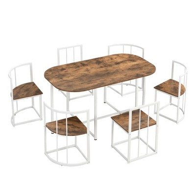 Modern Marble Dining Table Set for 6 with Metal Frame, Rectangular Marble Sticker Table and 6 Chairs for Dining Room Kitchen