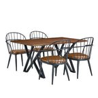 Christopher Knight Home Crest 5 Pieces Modern Faux Leather Dining Set with Metal Base, Brown/Walnut/ Black