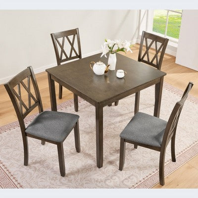 GDFStudio Andrea Modern Wood and Fabric 5 Piece Dining Set with Cross-Back