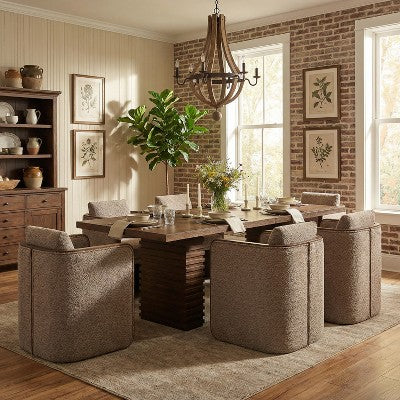 Christopher Knight Home Yao Modern 7 Piece Dining Set with Rectangular Table and 6 Rubberwood Upholstered Chairs