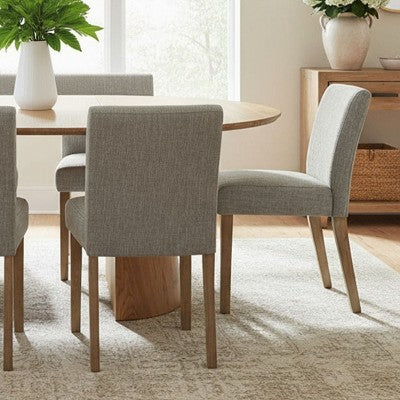 47-83 Extendable Dining Table Set for 6, Natural Wood-Tone Table and 6 Linen Armless Chairs with Solid Wood Legs for Dining Room-Panipeachy