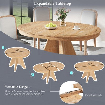 5 Piece Extendable Dining Table Set Dining Set for 4, Vintage Round Kitchen Table Set with 4 Upholstered Dining Chairs - ModernLuxe