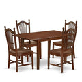 HomeStock 5-Pc Mahogany Finish Solid Wood Top-Rectangular Dining Room Set with Butterfly Leaf-Seats 4