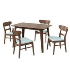 Small Space Dining Set for 4, 5 Pieces Rectangular Solid Wood Table Set with 4 Upholstered Chairs for Kitchen, Mint,Walnut