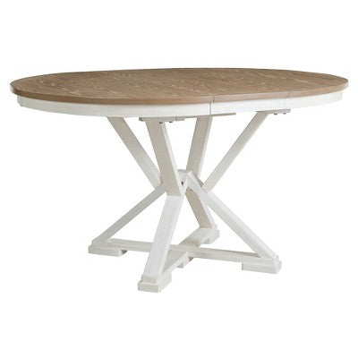 Farmhouse Extendable Round Dining Set for 4, Kitchen Dining Table Set with 4 Upholstered Dining Chairs for Dining Room