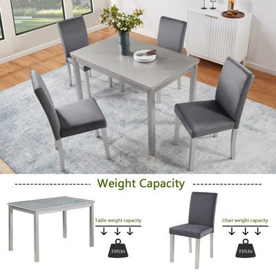 5 Piece Kitchen Table Set with a Rectangular Table and 4 Upholstered Chairs, Wooden Dining Room Table with Crystal Decoration and Chairs Set