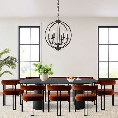 Expandable Round to Oval Dining Table Set with 8 Velvet Chairs, 3-in-1 Pedestal Dining Set, Seats 4 to 8, Modern Dining Room Set-Panipeachy