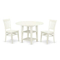 HomeStock 3-Piece Linen White Finish Solid Wood Top Dining Table Set