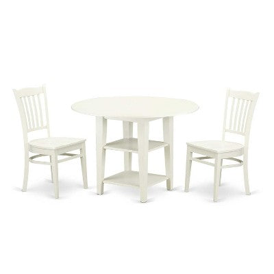 HomeStock 3-Piece Linen White Finish Solid Wood Top Dining Table Set