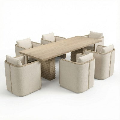 Christopher Knight Home Yao Modern 7 Piece Dining Set with Rectangular Table and 6 Rubberwood Upholstered Chairs