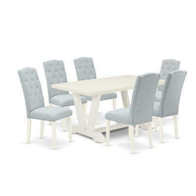 HomeStock 7-Piece Rectangle Natural Oak Finish Solid Wood Top Dining Table with 6 Chairs