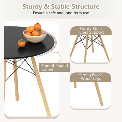 Costway Dining Table Set Modern 5 PCS For 4 Round Dining Room Table Set with Solid Wood Leg Black/Brown/White