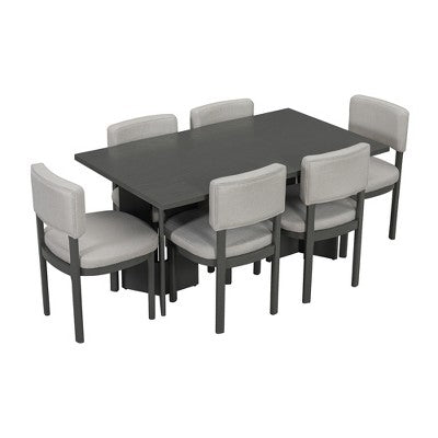 7 Piece Farmhouse Dining Table Set Dining Set for 6, 60 Kitchen Table Set with 6 Upholstered Dining Chairs - ModernLuxe
