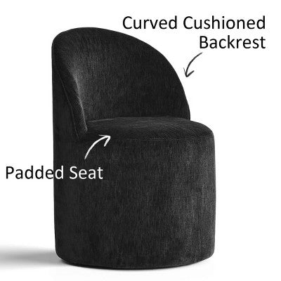 5-Piece Dining Table Set for 4, Modern Barrel Chair with Wheels and Chenille Upholstery, Black Round Pedestal Table-Panipeachy