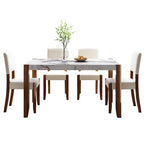 Faux Marble Dining Table Set for 4, 5 Pieces Rectangle Dining Table with 4 Upholstered Chairs for Small Space Kictchen