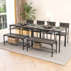 Costway Dining Table Set for 4 Rectangular Table with 2 Chairs, 1 Bench, Storage Racks Rustic Brown/Gray/Brown